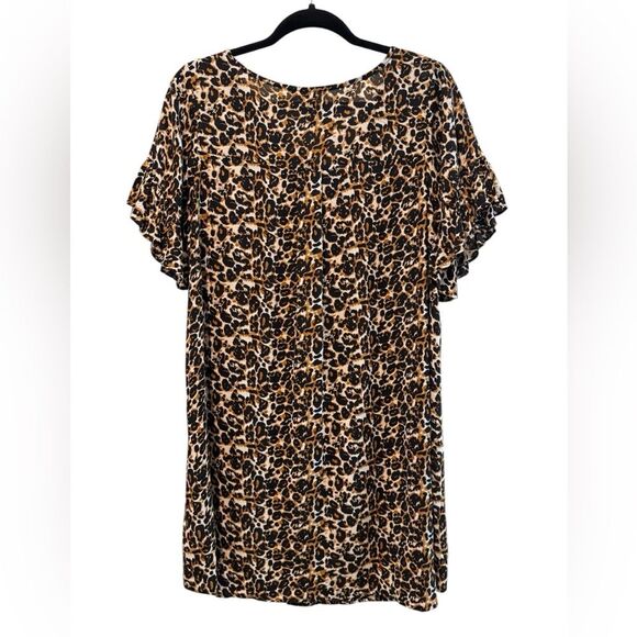 Umgee Leopard Print Button Down Boho Midi Shirt Dress Brown Black Size Small - Picture 5 of 7